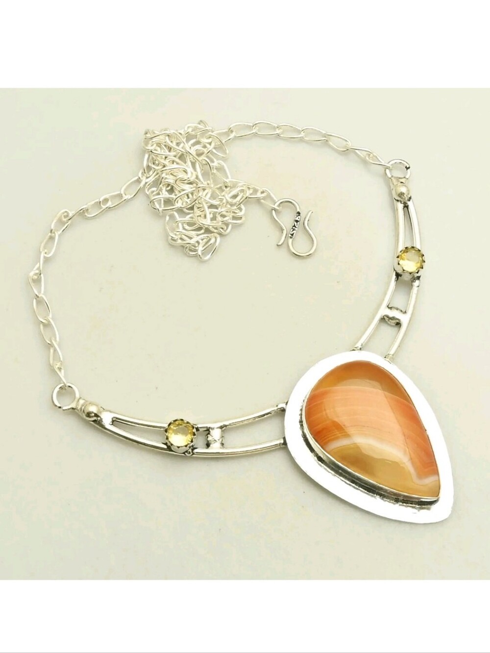 Botswana Agate, Citrine Gemstone Jewelry 925 Sterling Silver Handmade Necklace